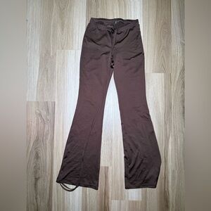 Dark brown flare pants with waist tie